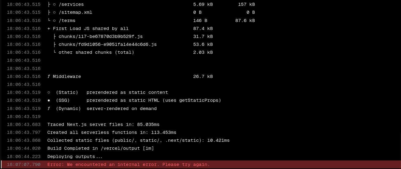 Fix: Vercel 'We Encountered an Internal Error' — Middleware Region Issue
